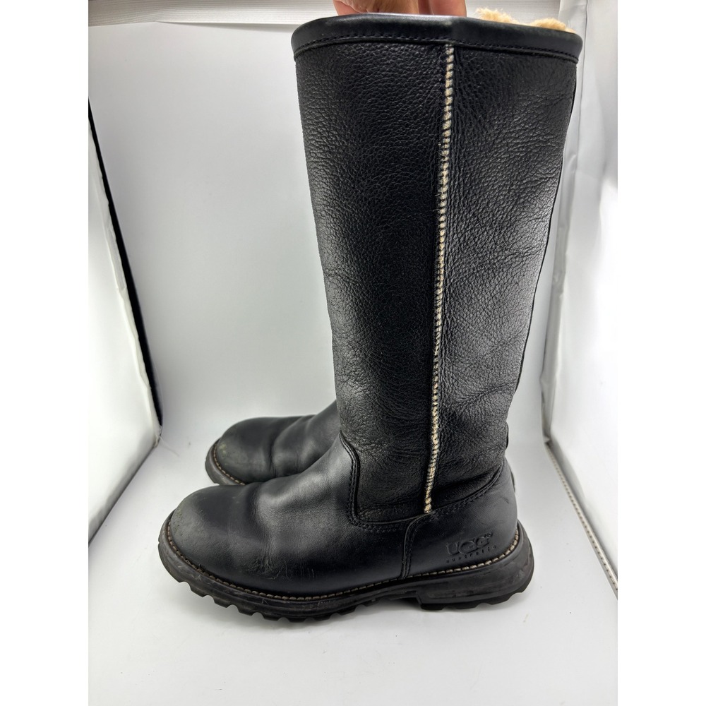 UGG Australia Sunburst Tall Black Leather Shearling Boots 5490 Womens 5